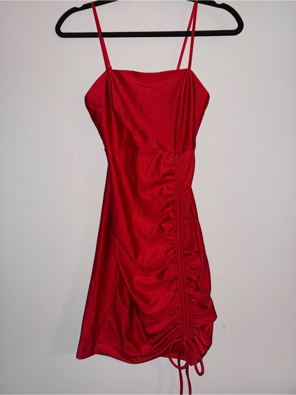 Red Ruched Bodycon Mini Dress with Spaghetti Straps